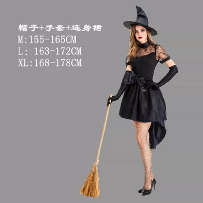 Witch costume with hat, gloves, and dress