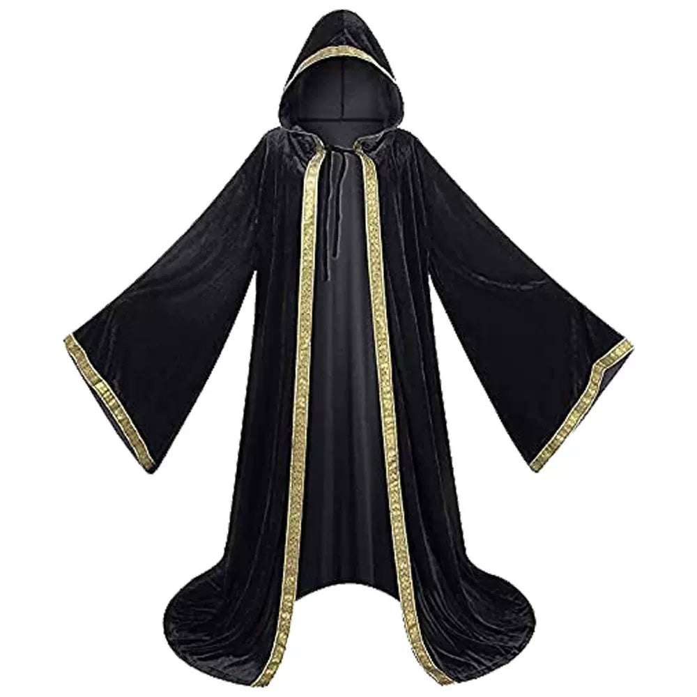 Black Carnival Cloak with Hood, Velvet Texture