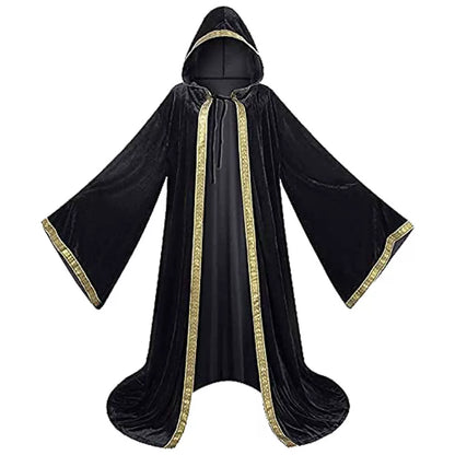 Black Carnival Cloak with Hood, Velvet Texture