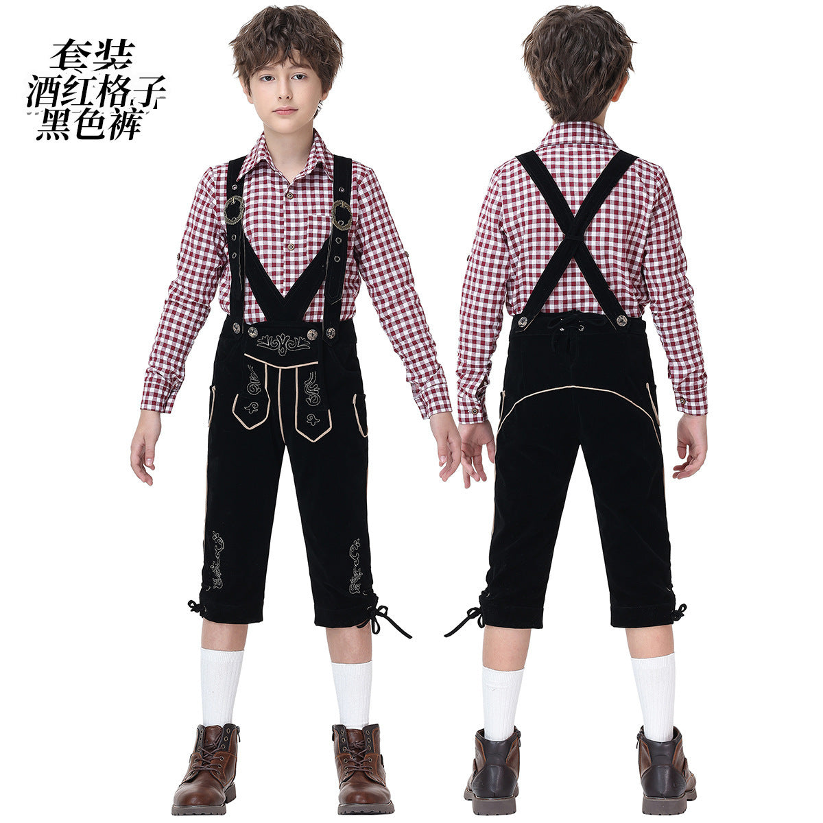 Carnival Costume with Suspenders and Plaid Shirt