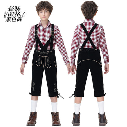 Carnival Costume with Suspenders and Plaid Shirt