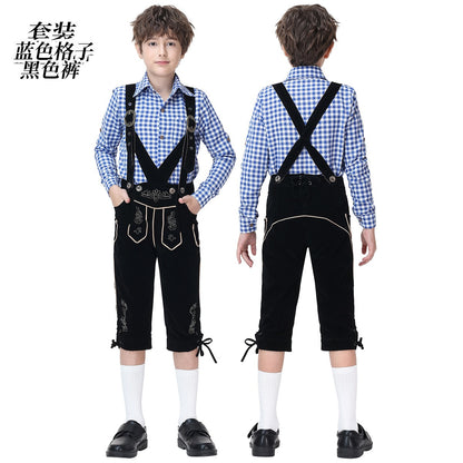 Kids' Plaid Suspender Suit for Celebrations