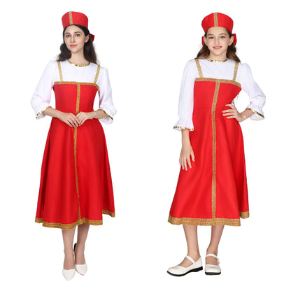 Russian Folk Costume Dress with Hat