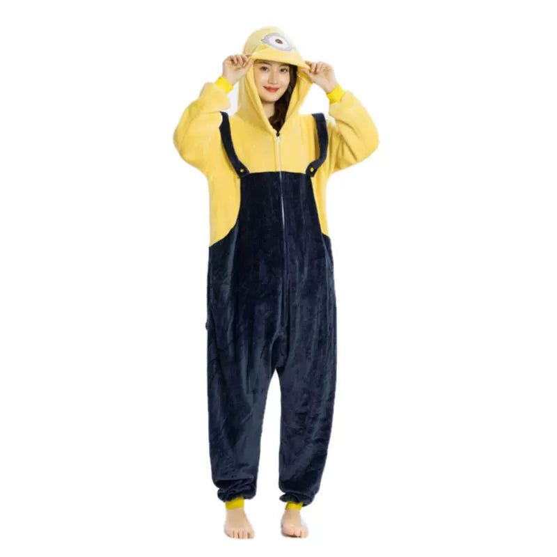 Plush hooded kigurumi jumpsuit with zipper