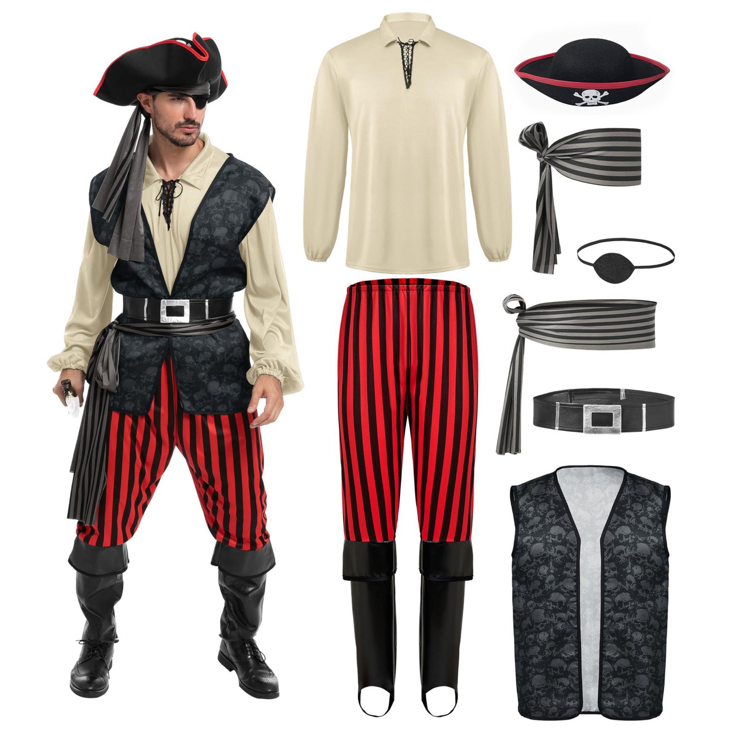 Pirate Costume with Vest and Accessories
