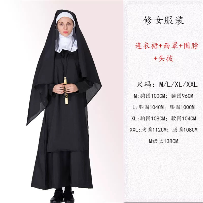 Religious-style costume with veil and cape