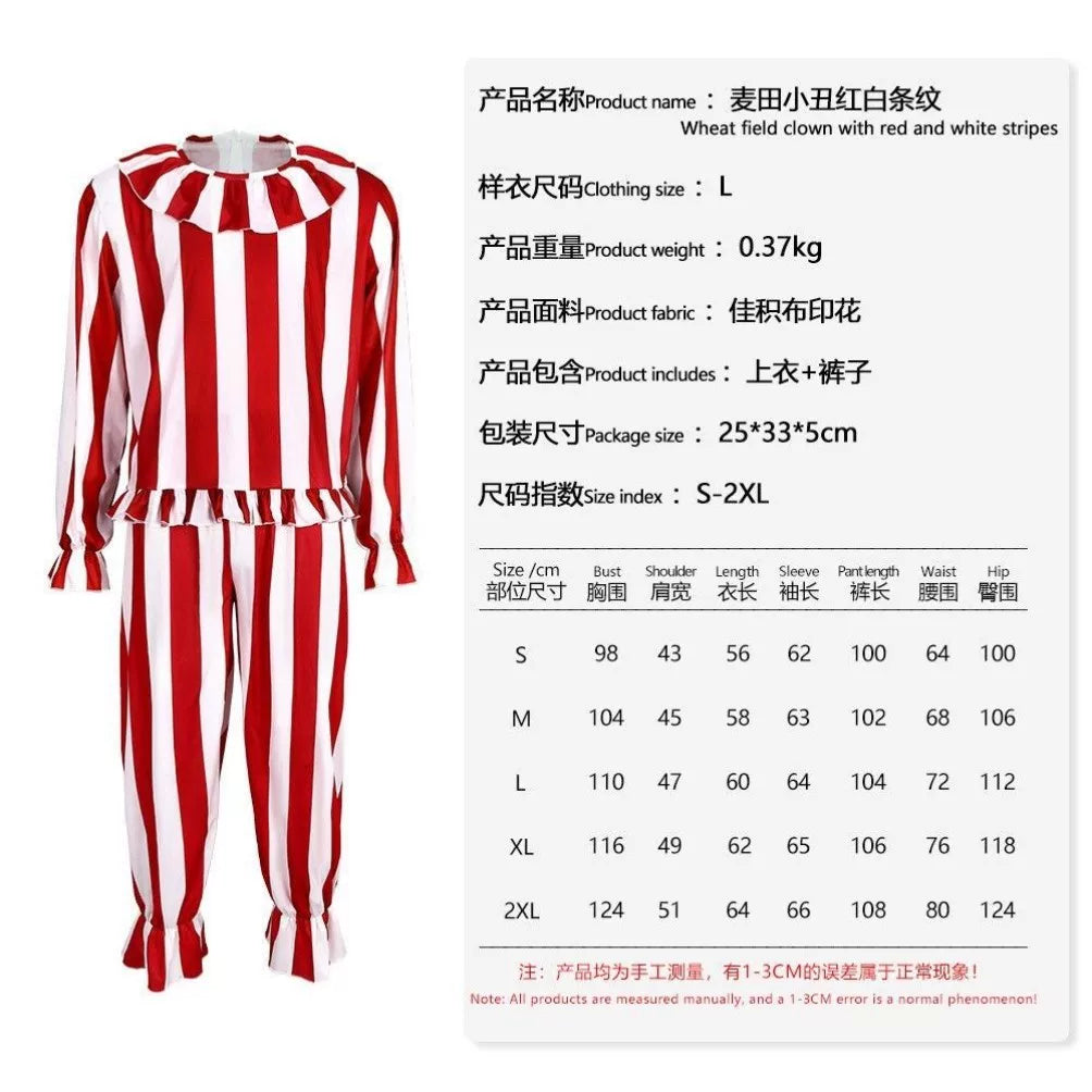 Red and White Striped Clown Costume for Cosplay