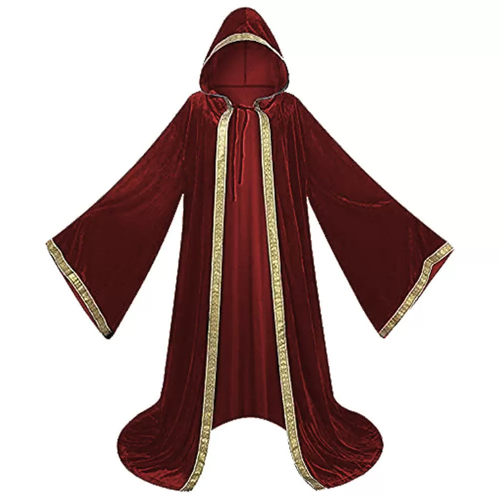 Burgundy Costume Cloak with Hood and Gold Trim