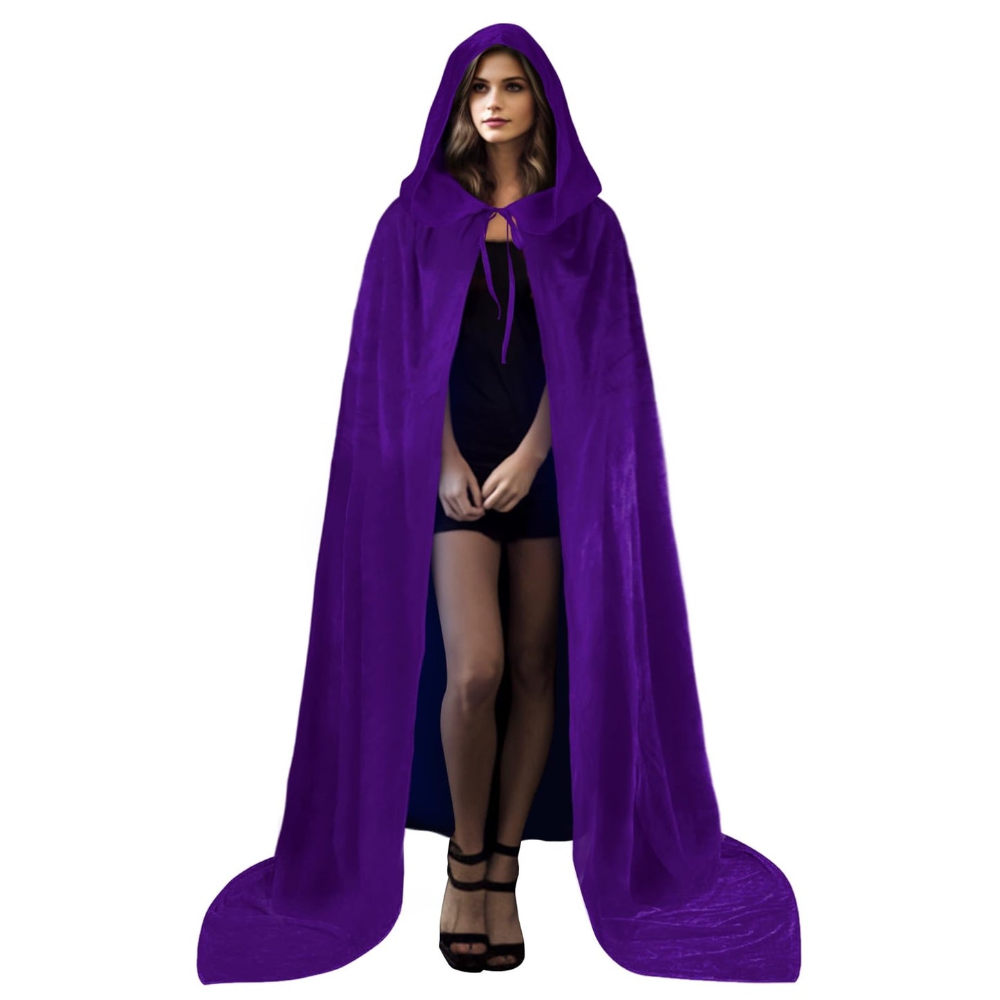 HOMELEX Black Witch Velvet Cloak Halloween Hooded Cape Queen King Robe Outfit Renaissance Medieval Costume