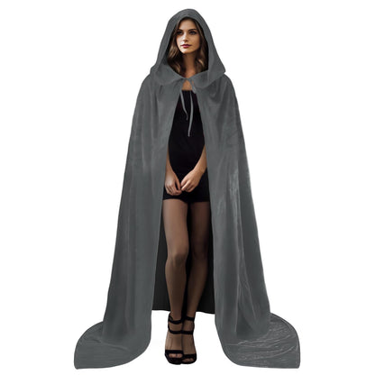 HOMELEX Black Witch Velvet Cloak Halloween Hooded Cape Queen King Robe Outfit Renaissance Medieval Costume