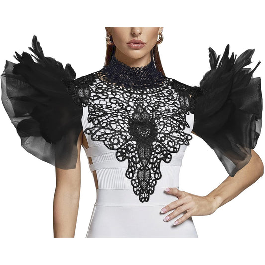 HOMELEX Feather Shawl Collar with Gothic Victorian Natural Feathers Cape Choker Halloween Costumes (Black-Style-3)