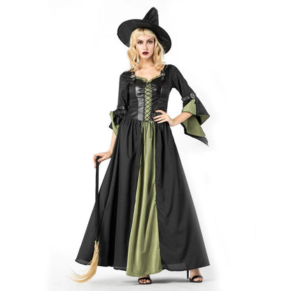 Long Witch Costume Dress for Halloween with Hat