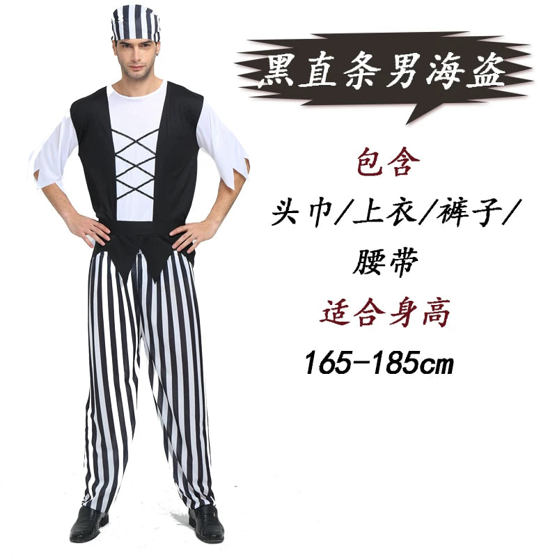 Pirate Costume with Bandana and Striped Pants