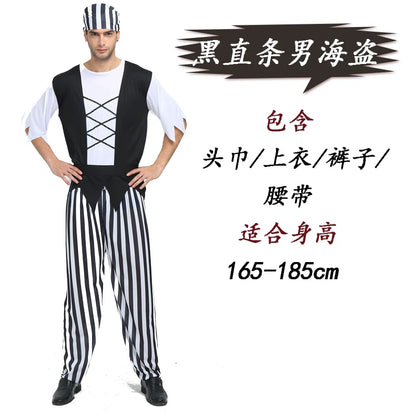 Pirate Costume with Bandana and Striped Pants