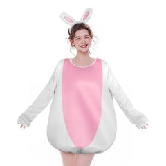 HOMELEX Unisex Adult White Rabbit Costume – Bubble One-Piece with Pink Belly, Pom Tail and Bunny Ears Headband