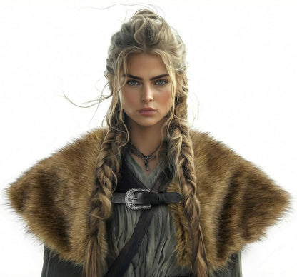 Shoulder cape with a fur texture and long pile