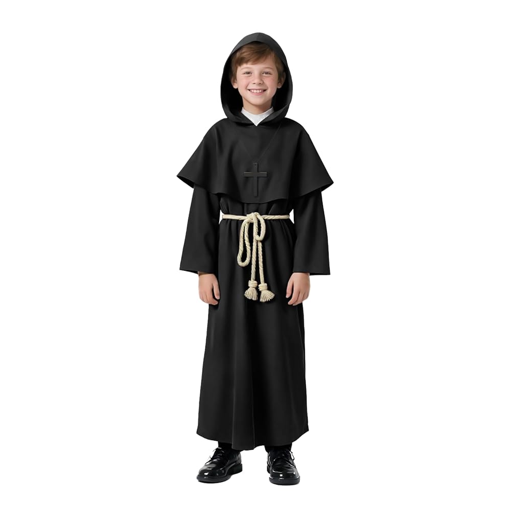 Black Hooded Costume Robe with Belt