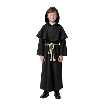 Black Hooded Costume Robe with Belt