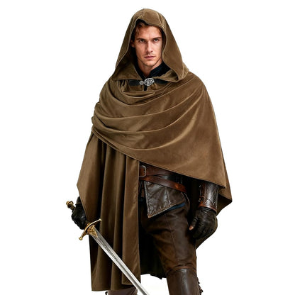Brown hooded medieval costume cloak