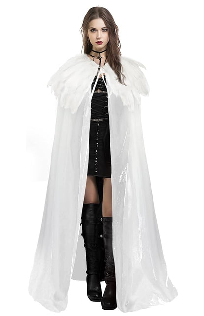 White Velvet Cape with Feather Trim, Maxi