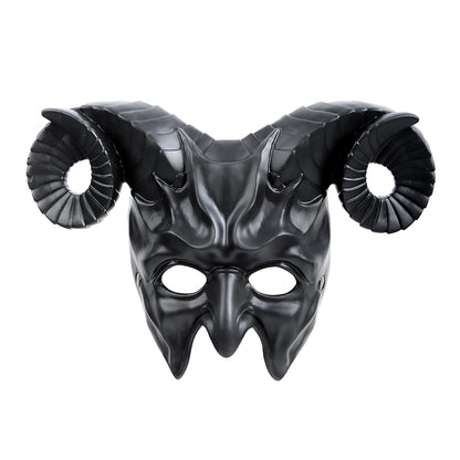 1pc Halloween Horned Demon Full-Face Mask with Curled Horns for Cosplay Party