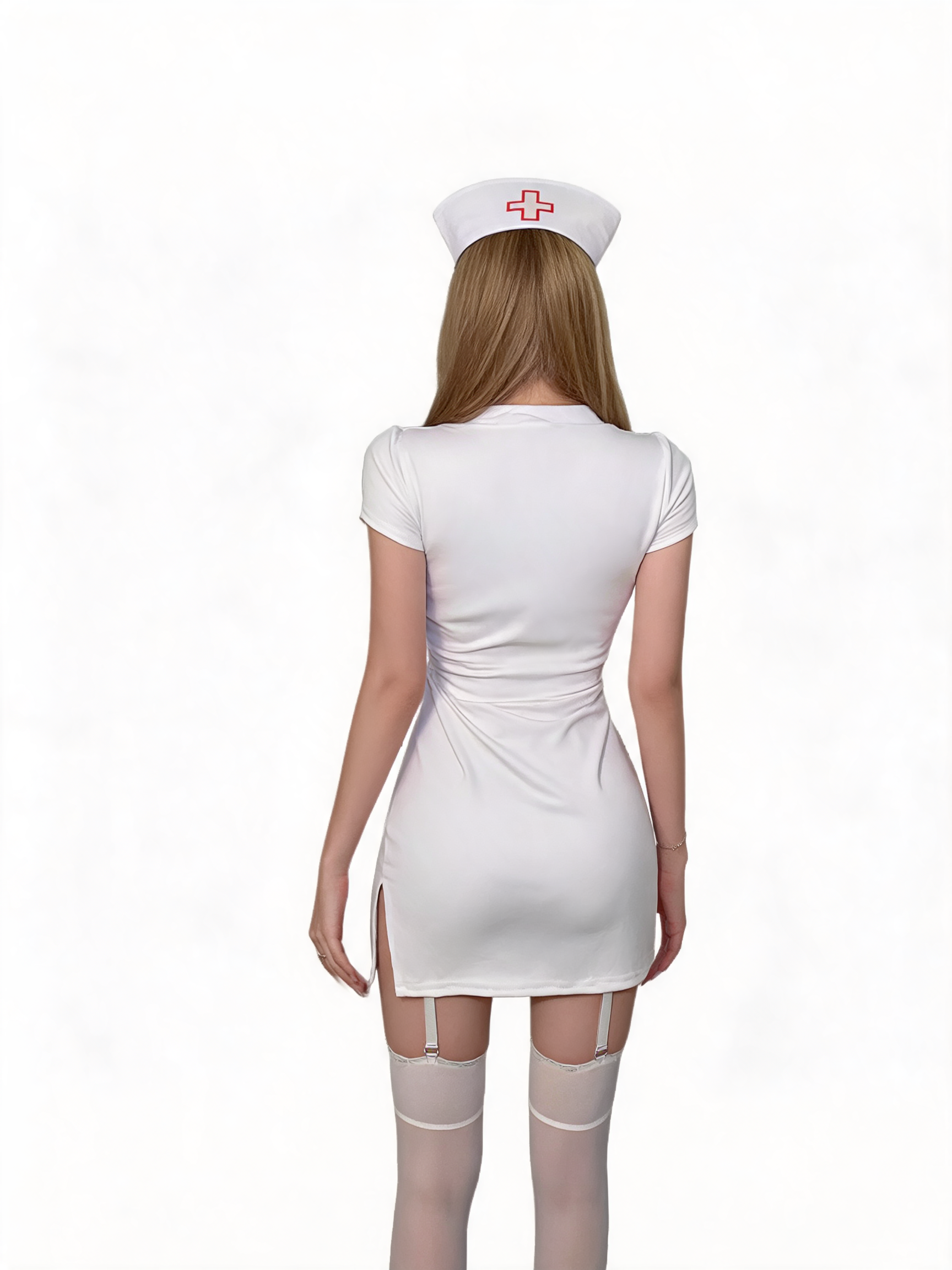 Halloween White Nurse Costume with Cap