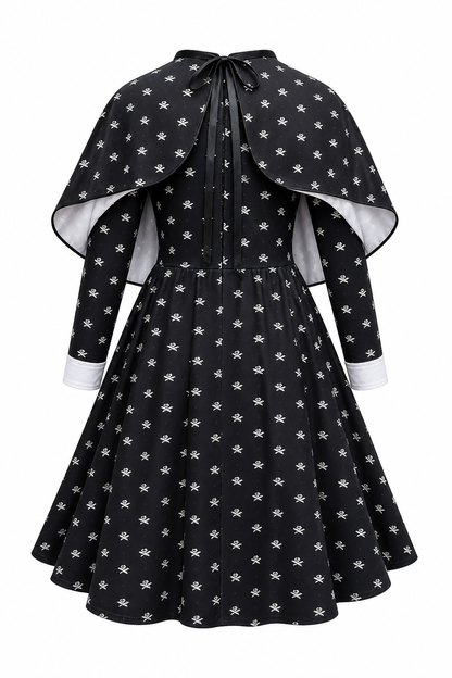 Black Halloween Costume Dress with Cape