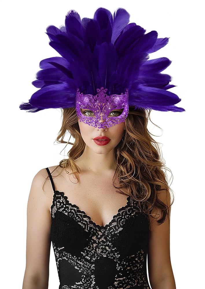 Carnival Headpiece with Feathers and Mask
