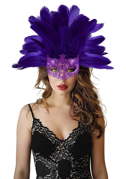 Carnival Headpiece with Feathers and Mask