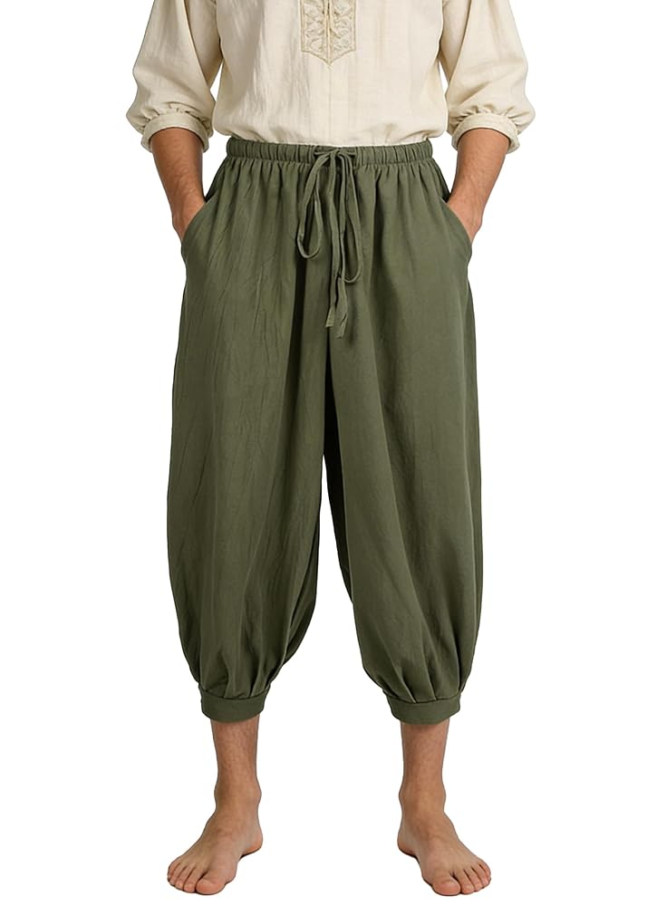 Olive 7/8 Harem Pants with Pockets and Drawstring