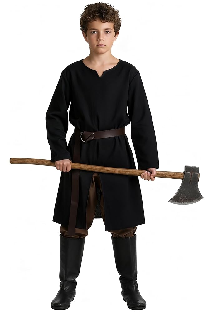 Black long loose-fit tunic in a fantasy style