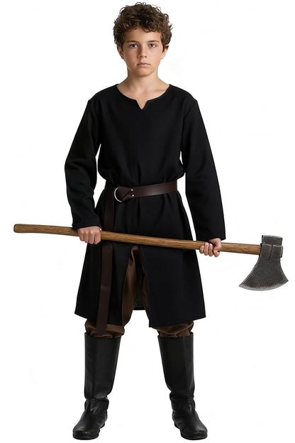 Black long loose-fit tunic in a fantasy style