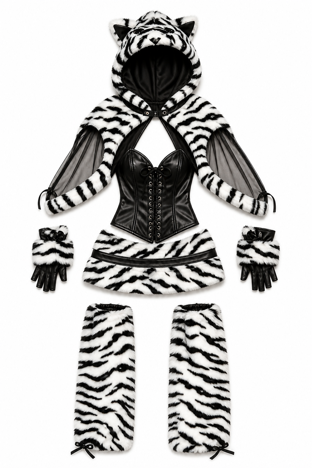 Furry cat costume with zebra print for Halloween