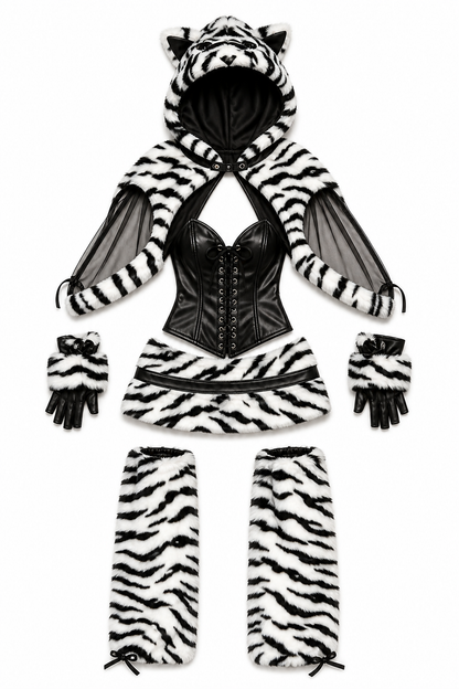 Furry cat costume with zebra print for Halloween