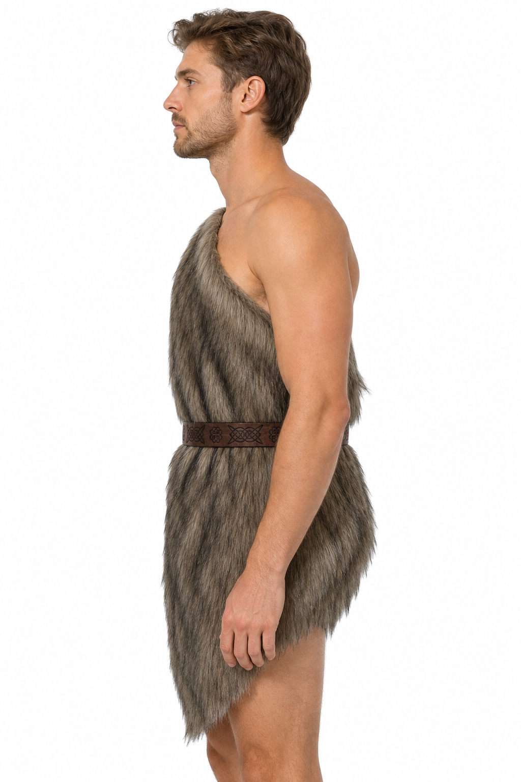 Fur Caveman Costume with Belt side view 2