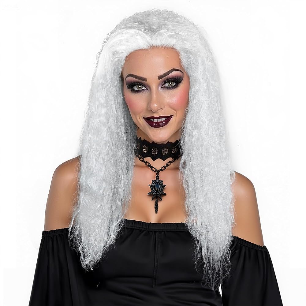 Long White Wavy Wig for Halloween