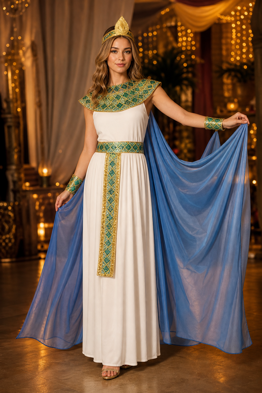 Cleopatra Egyptian Queen Costume with Cape for Carnival