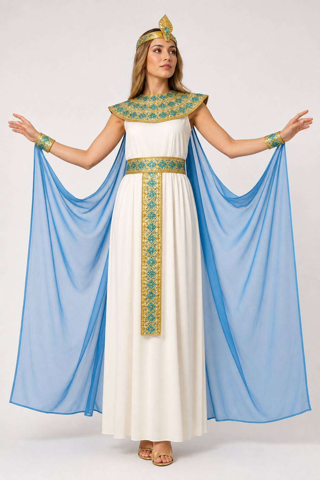 Cleopatra Egyptian Queen Costume with Cape for Carnival