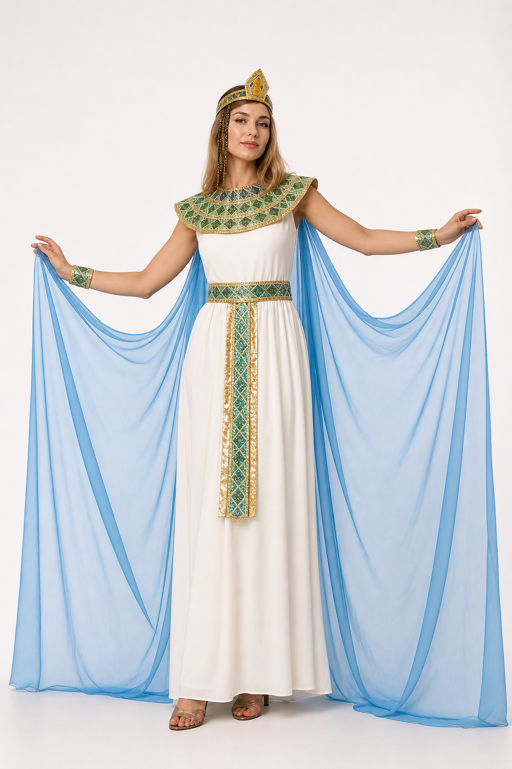Cleopatra Egyptian Queen Costume with Cape for Carnival