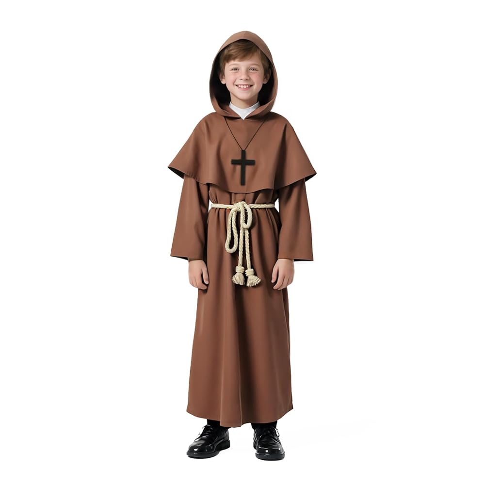 Brown hooded costume with cross