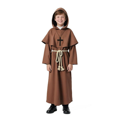 Brown hooded costume with cross