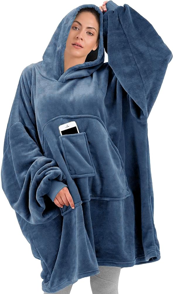 Hooded blanket hoodie with sleeves and a pocket