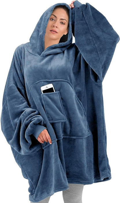 Hooded blanket hoodie with sleeves and a pocket