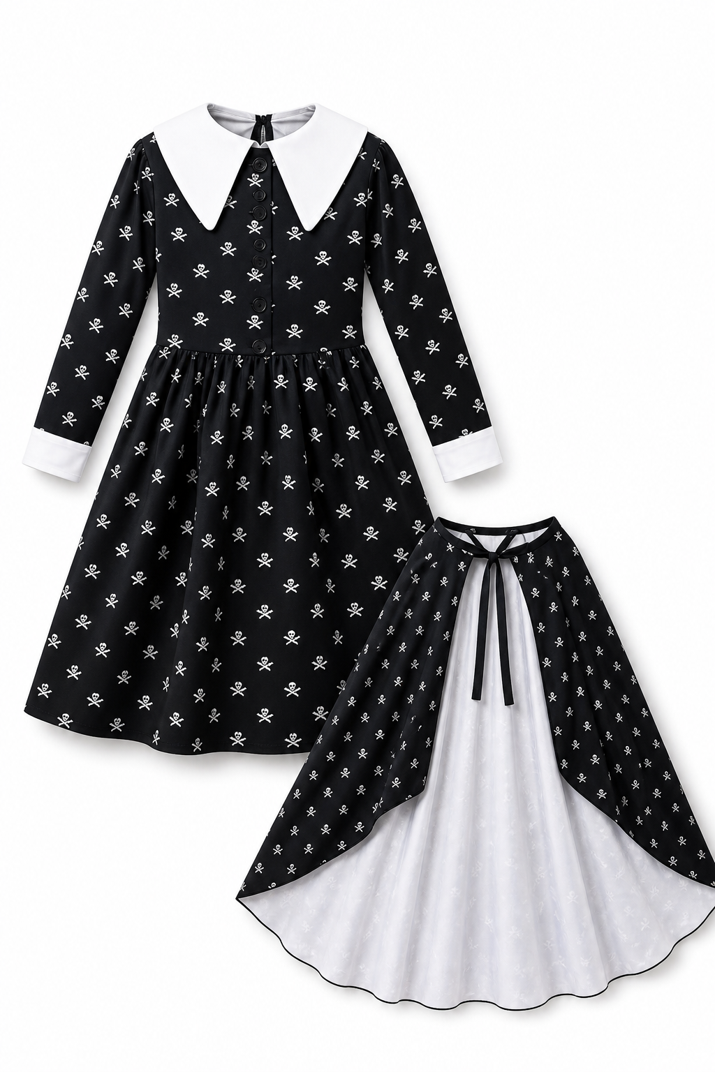 Black Halloween Costume Dress with Cape