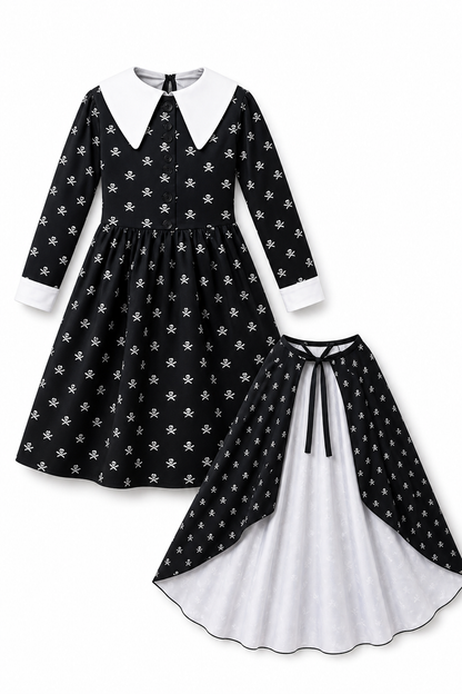 Black Halloween Costume Dress with Cape
