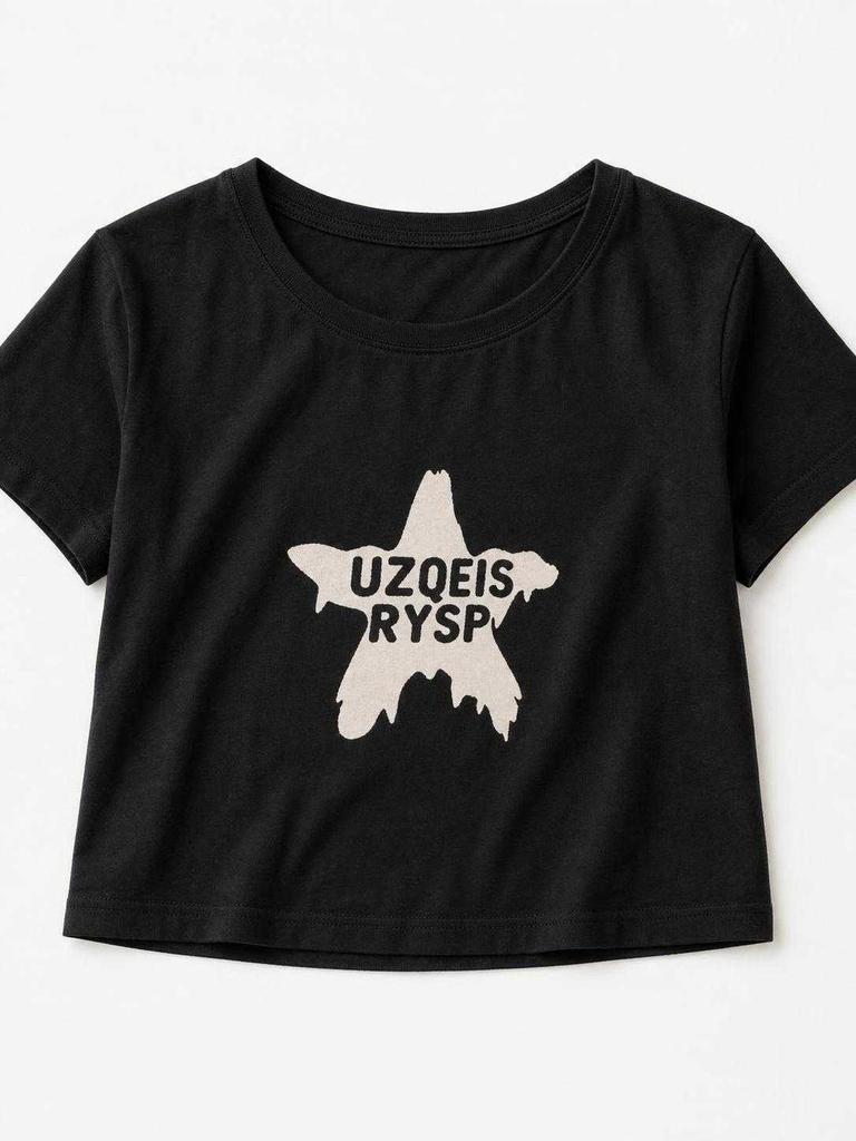 Black T-shirt with star print for an outfit