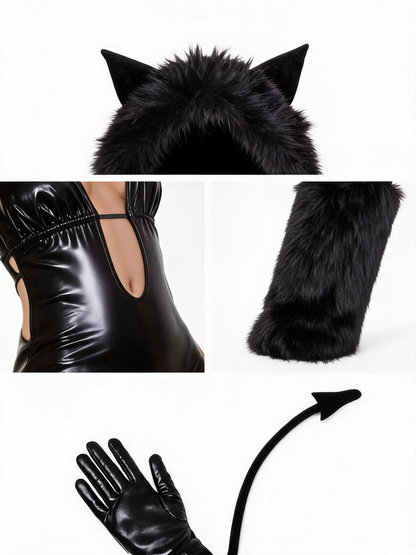 Black Fur Cat Costume for Carnival
