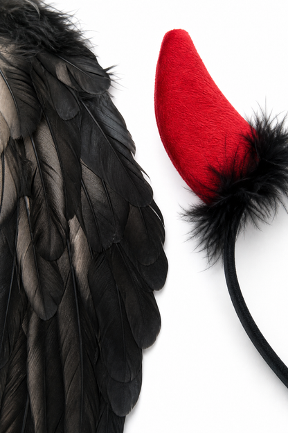 Halloween Demon Wings with Horns and a Trident