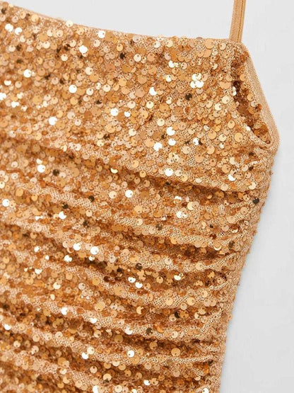 Gold Sequin Mini Dress for Parties