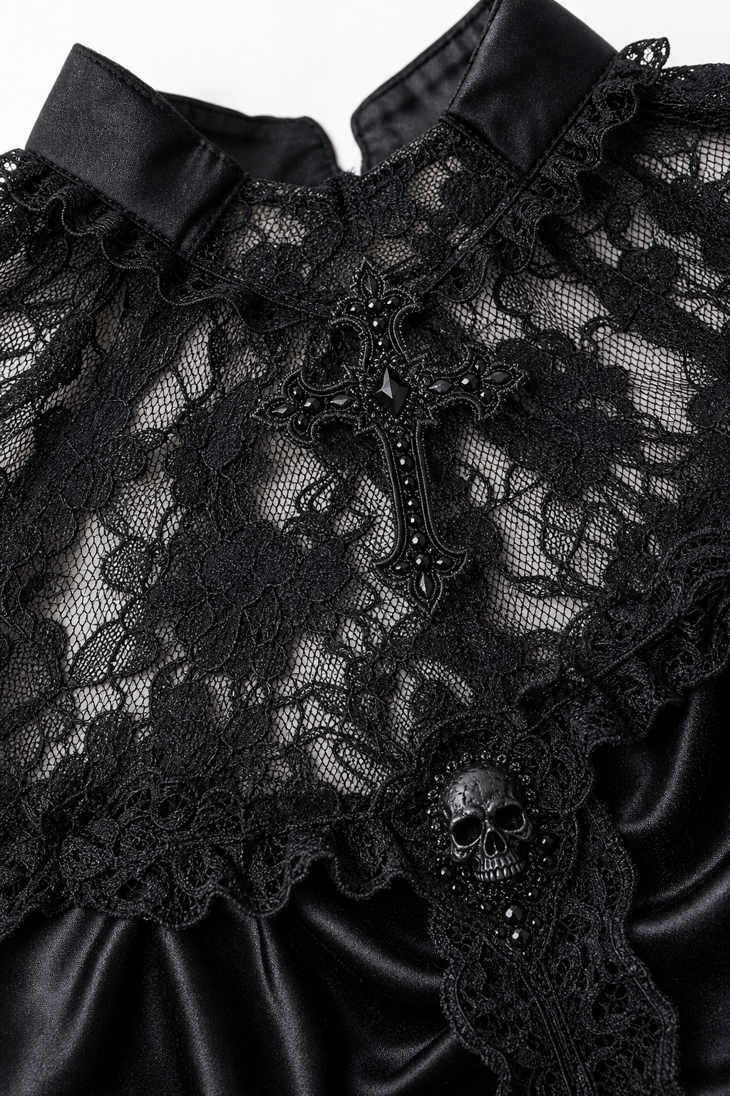 Black Gothic Lace Dress with Cross and Skull